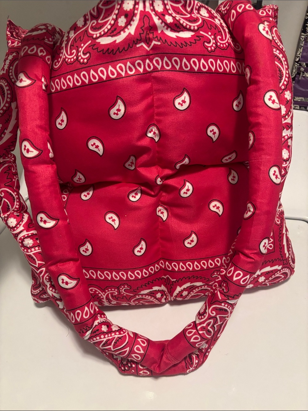 Red Bandana-Print Tote Bag with Padded Handles